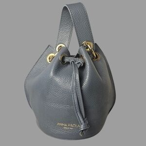 Anna Paola Pewter Blue Leather Bucket Bag